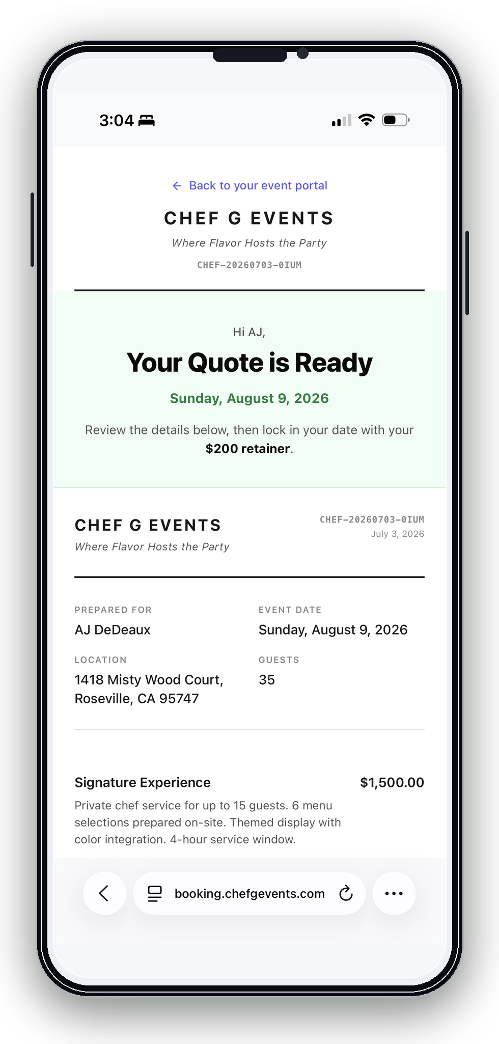 An on-brand quote, ready to send.
